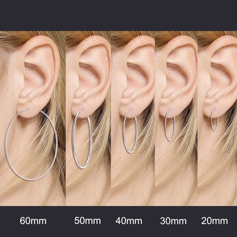 YFN Hoop Earrings for Women Sterling Silver Polished Round Circle Endless Earrings Diameter 60 mm/1.8 Inch - Image 4